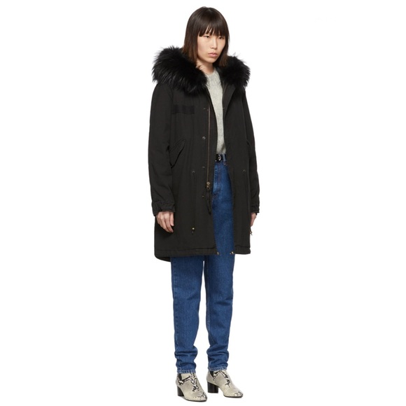 LIKE NEW Mr & Mrs Italy Black Long Fur Army Parka - Picture 2 of 12